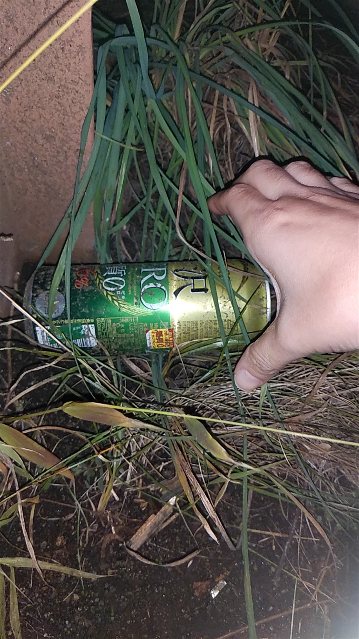 ベンチの下の酒の空き缶を拾いました。分別すれば資源になります。
